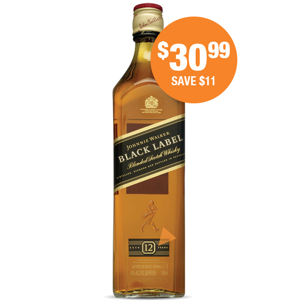 JOHNNIE WALKER BLACK LABEL Scotch Whisky 750ml at $30.99