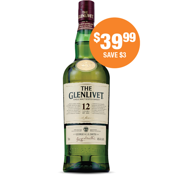 THE GLENLIVET Single Malt Scotch Whisky 750ml at $39.99