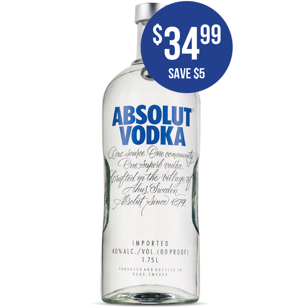 ABSOLUT VODKA Vodka 1.75 Liters at $34.99