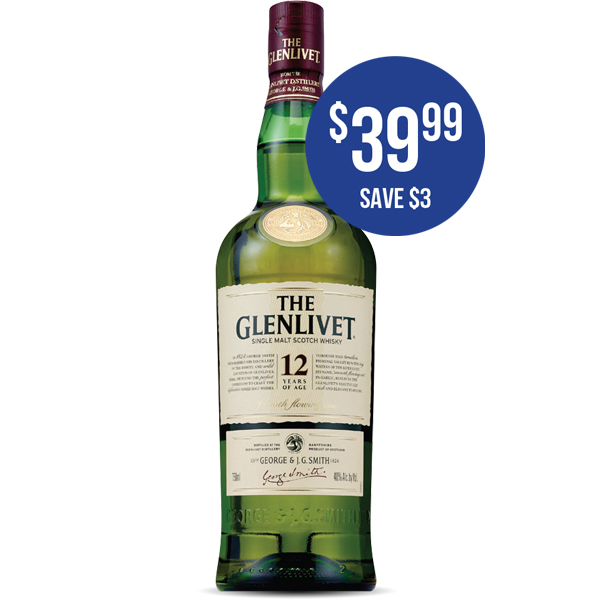 THE GLENLIVET Single Malt Scotch Whisky 750ml at $39.99