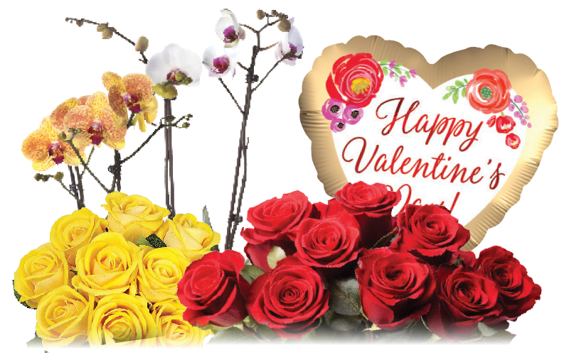 Assortment of Valentine's Flowers and Balloons