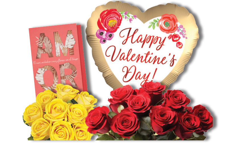 Assortment of Valentine's Flowers, Balloons and cards