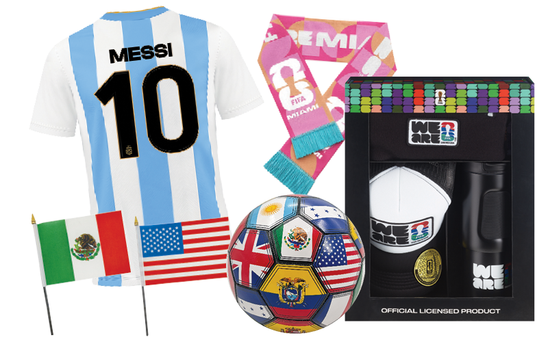 Assortment of soccer game products