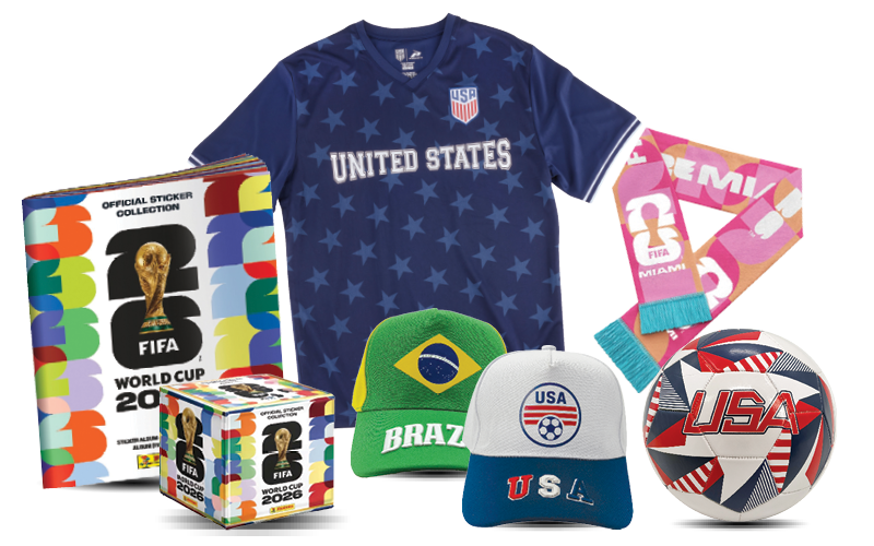 Assortment of soccer game products