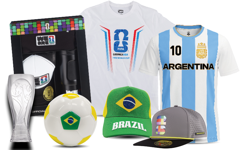 Assortment of soccer game products