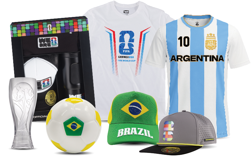 Assortment of soccer game products