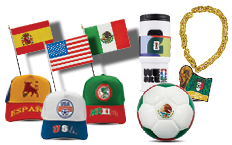 Assortment of soccer game products